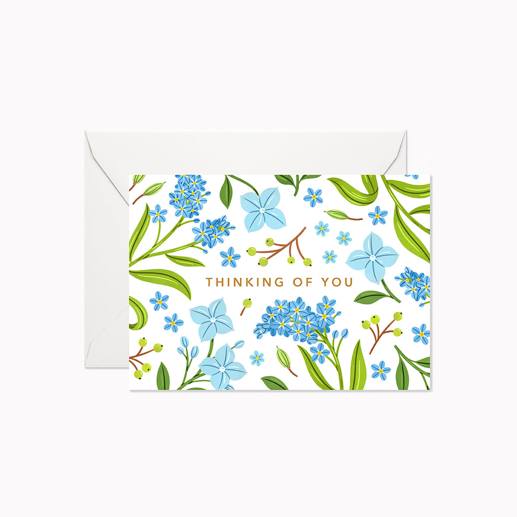 Blue Floral Thinking of You | Mini Card - Linden Paper Co. , Greeting Card - Stationery Brand, Linden Paper Co. Linden Paper Co., Linden Paper Co.  Linden Paper Co. 